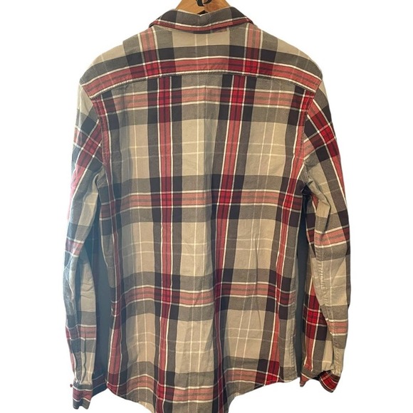 Eddie Bauer Classic Fit  Cotton Red and Gray Plaid Flannel Shirt Sz L - Picture 4 of 7